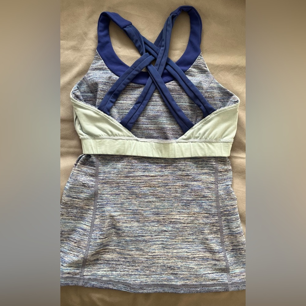 β¨ lululemon Strappy Back Tank Top | Built-In Bra | Blue/Gray Space Dye - Picture 10 of 11